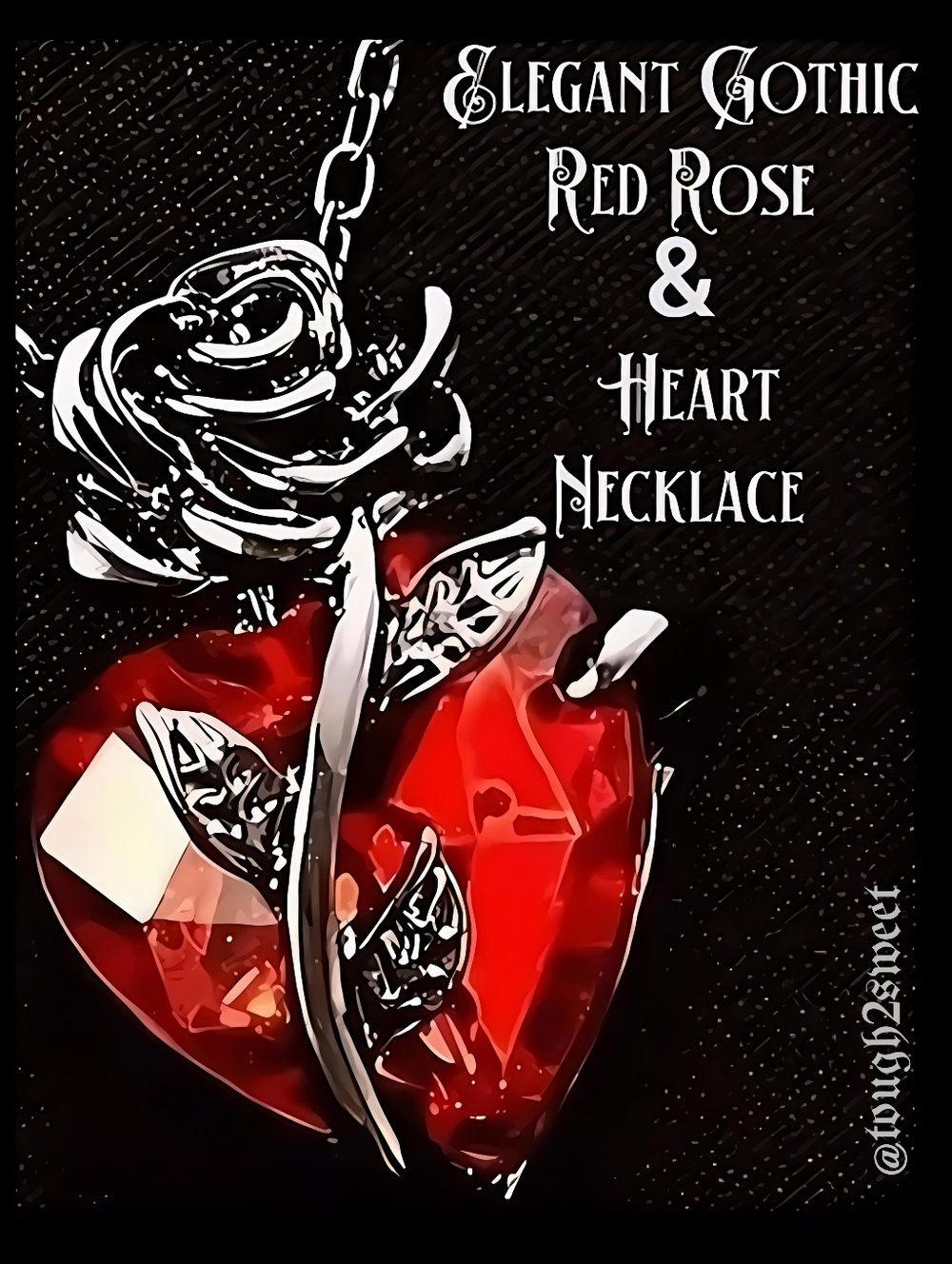 🆕️ELEGANT CLASSIC CHARM GOTHIC RED HEART AND ROSE PENDANT NECKLACE GIFT BOXED